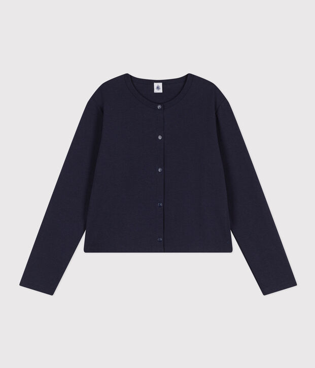 Cardigan &agrave; pressions en coton Femme bleu marine