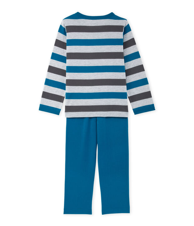 Pyjama gar&ccedil;on en jersey ray&eacute; gris/gris/gris