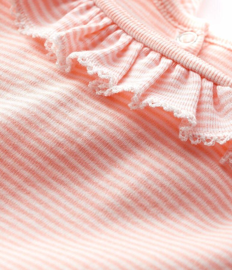 Body b&eacute;b&eacute; fille &agrave; collerette rose/blanc