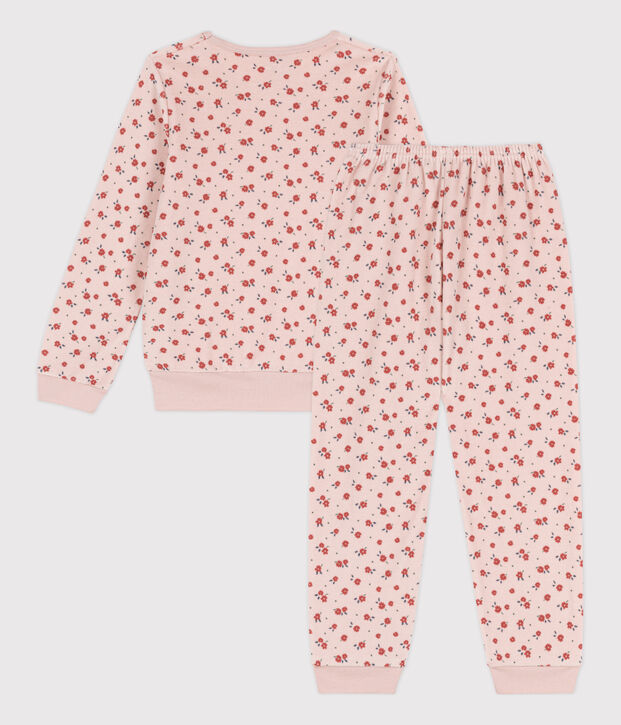 Pyjama fleur petite fille en velours rose/multicouleur