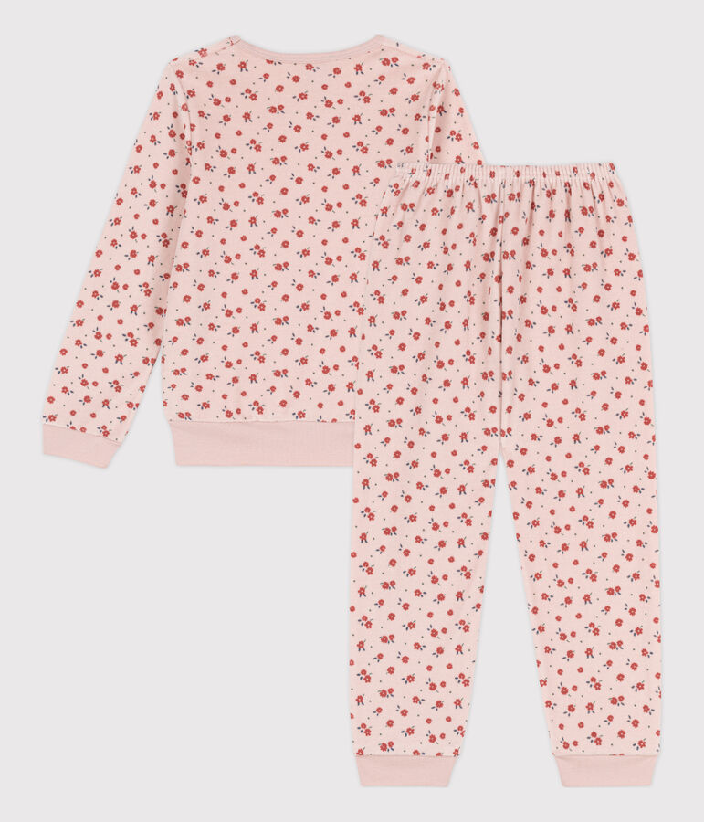 Pyjama fleur petite fille en velours rose SALINE/blanc MULTICO