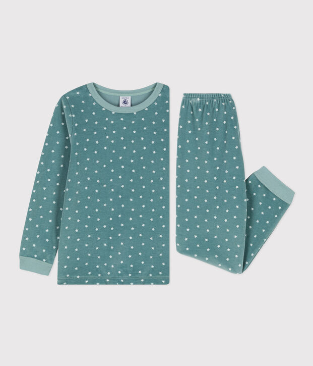 Pyjama &eacute;toile en velours enfant vert/blanc
