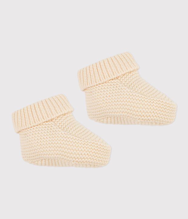Chaussons tricott&eacute; en coton b&eacute;b&eacute; &eacute;cru