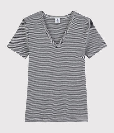 PETIT BATEAU - T-shirt col V iconique en coton rayé Femme