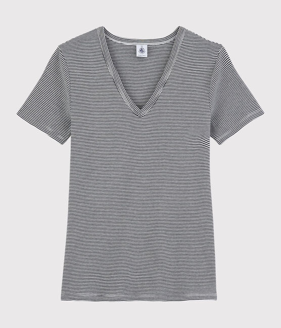 T-shirt col V iconique en coton Femme bleu SMOKING/blanc MARSHMALLOW