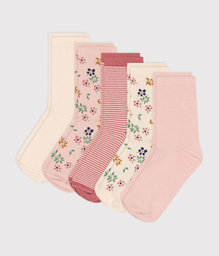 5 paires de chaussettes en coton fleurs enfant multicouleur