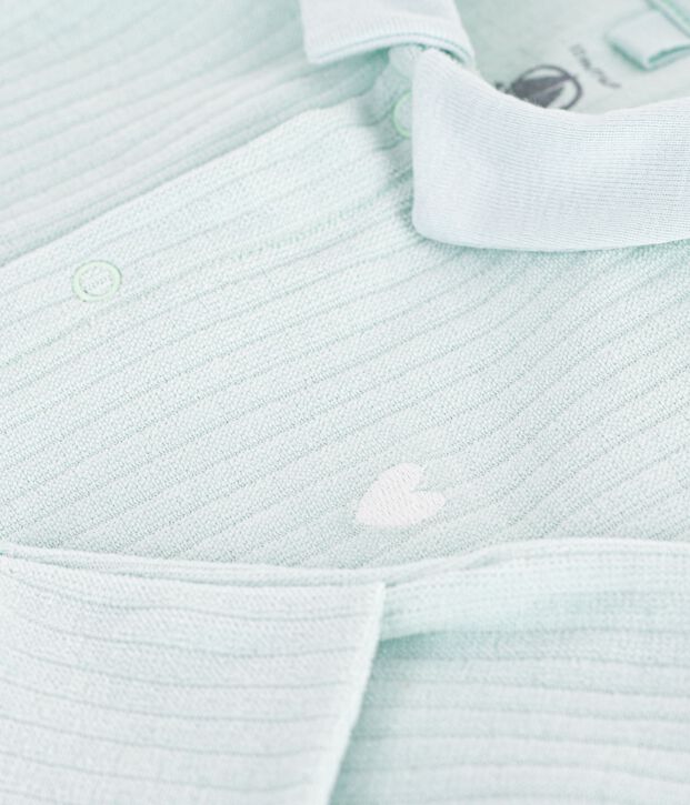 Pyjama b&eacute;b&eacute; en velours avec col uni vert clair