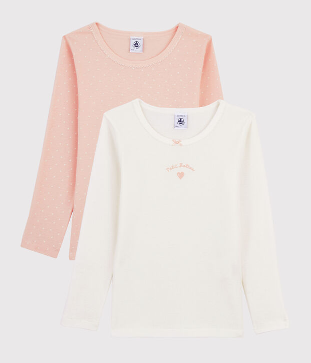 Lot de 2 tee-shirts manches longues coeurs petite fille multicouleur