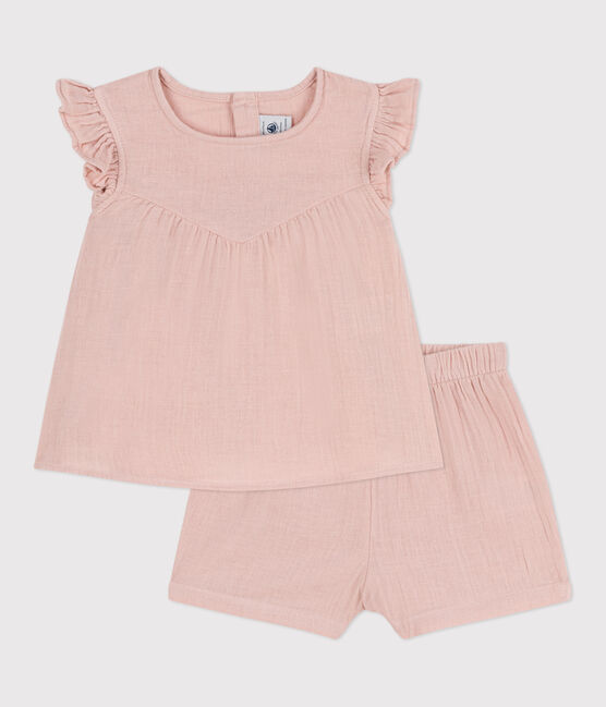 Ensemble bébé en gaze de coton unie rose SALINE