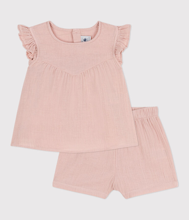 Ensemble b&eacute;b&eacute; en gaze de coton unie rose SALINE
