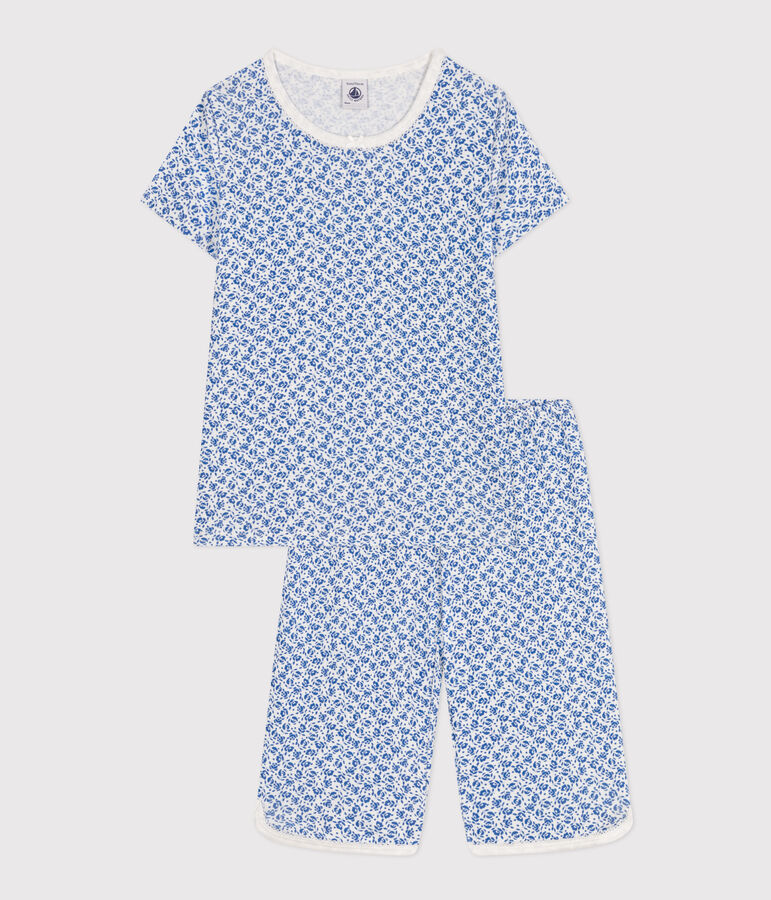 Pyjama capri imprim&eacute; fleur en coton enfant bleu MARSHMALLOW/ INCOGNITO