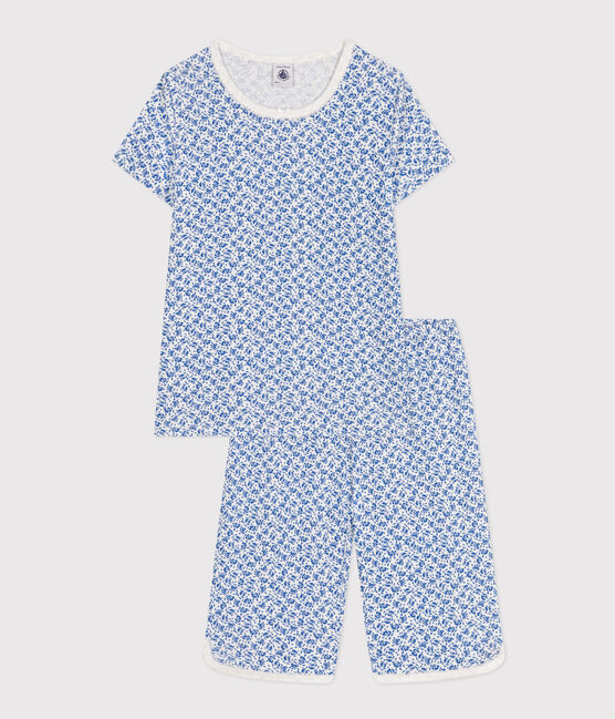 Pyjama capri imprimé fleur en coton enfant bleu MARSHMALLOW/ INCOGNITO