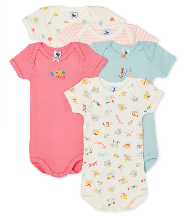 Lot de 5 bodies manches courtes b&eacute;b&eacute; fille multicouleur