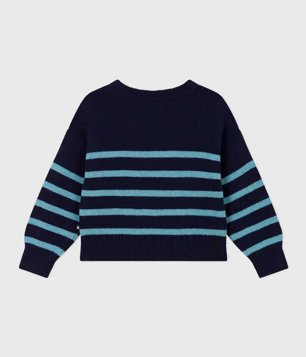 Pull ray&eacute; en laine et coton enfant fille / gar&ccedil;on bleu/bleu