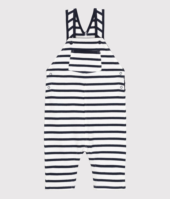 Salopette bébé rayée marinière en jersey épais blanc MARSHMALLOW/bleu SMOKING