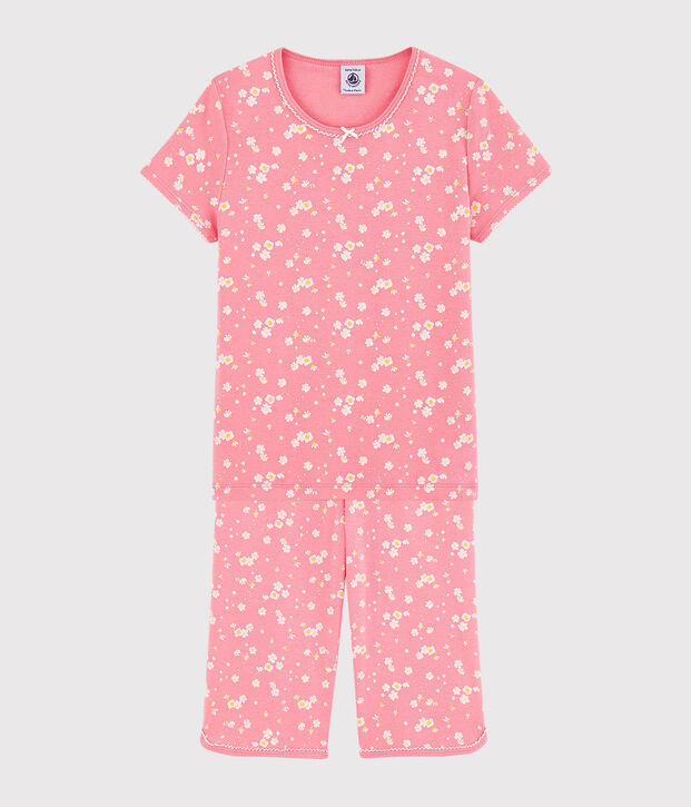 Pyjacourt imprim&eacute; fleurs de cerisier petite fille en coton rose/multicouleur