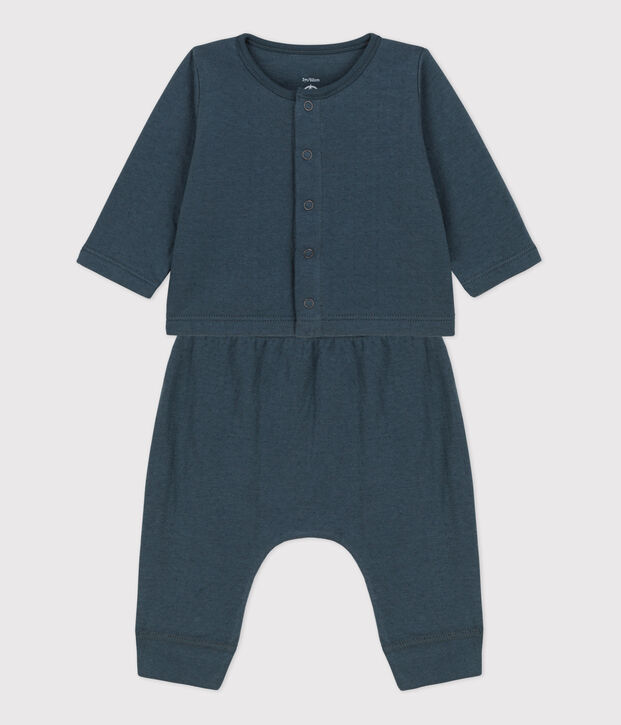 Ensemble 2 pi&egrave;ces uni en tubique bio b&eacute;b&eacute; gris