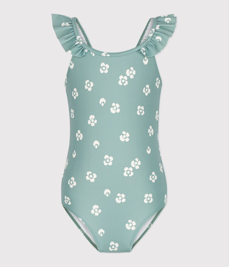 Maillot de bain une pi&egrave;ce enfant fleuri bleu PAUL/blanc MARSHMALLOW