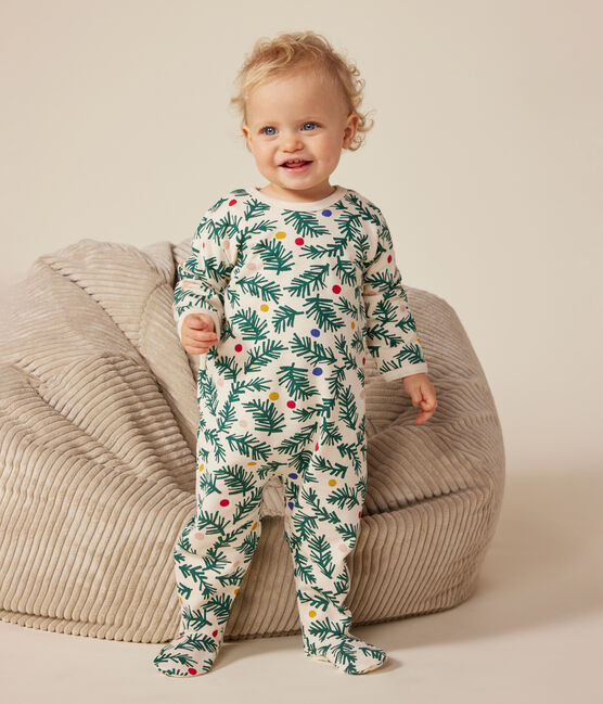 Pyjama en molleton gratté imprimé sapin de Noël bébé blanc AVALANCHE/ MULTICO