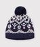 Bonnet b&eacute;b&eacute; jacquard en laine et coton doubl&eacute; polaire bleu/&eacute;cru/rouge