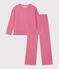 Pyjama femme en velours c&ocirc;tel&eacute; uni rose