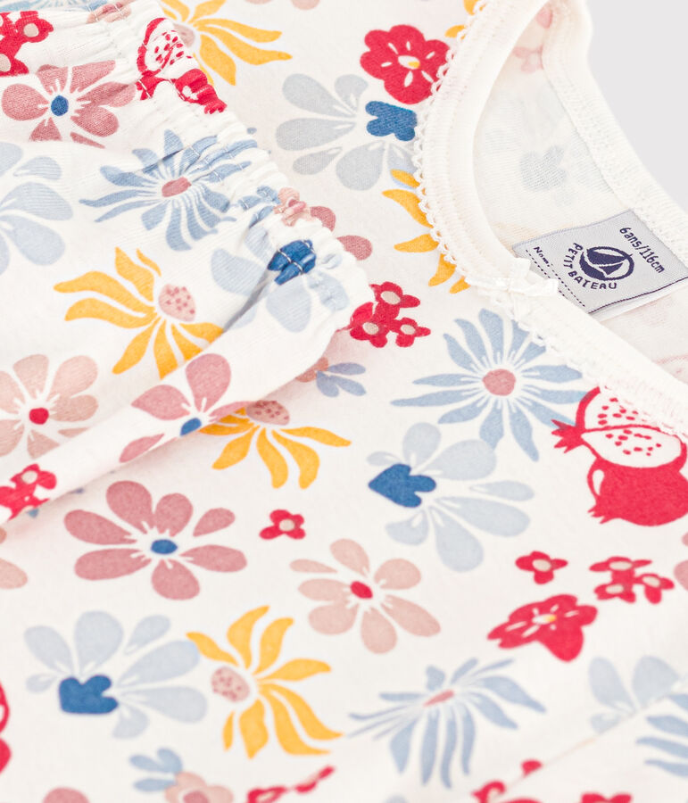 Pyjama short ajust&eacute; en coton imprim&eacute; fleurs enfant blanc MARSHMALLOW/blanc MULTICO