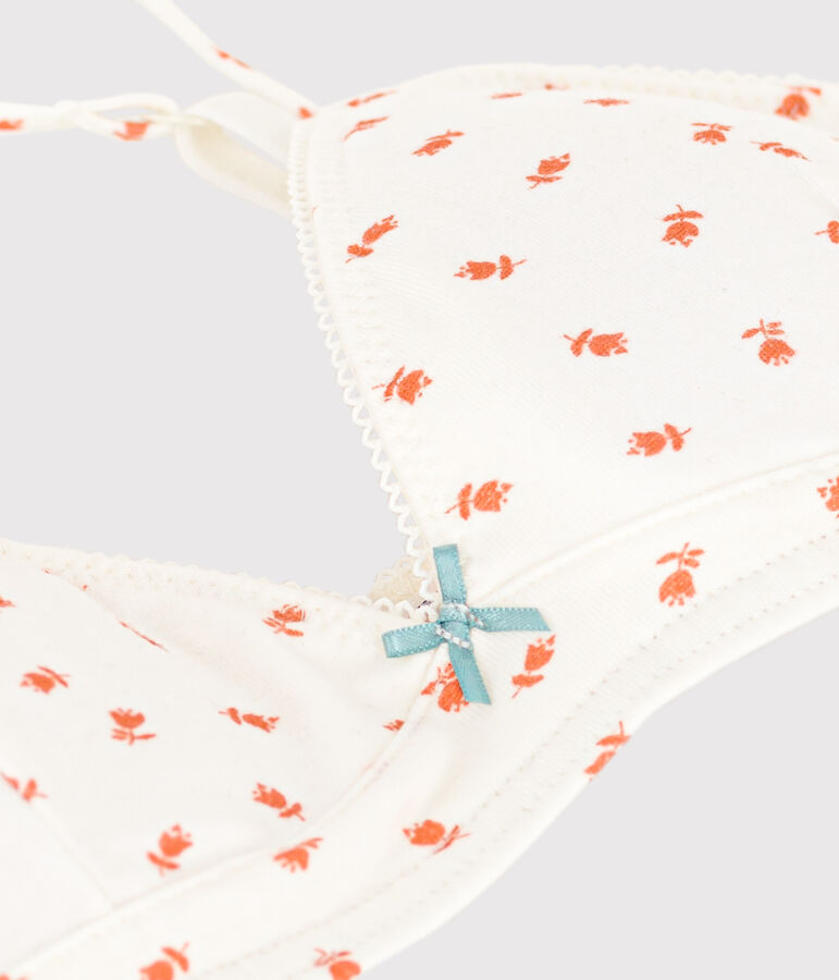 Soutien gorge padd&eacute; fleur en coton et &eacute;lasthanne fille blanc/multicouleur
