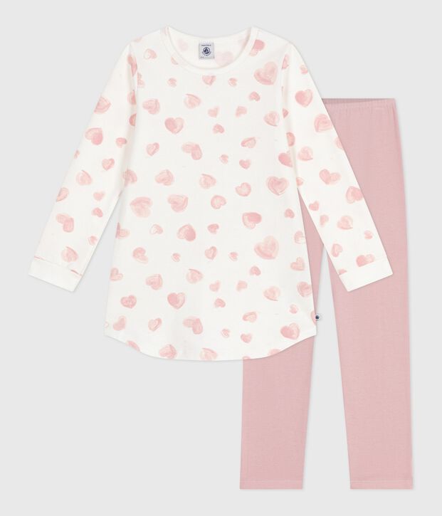 Chemise de nuit et legging enfant en molleton imprim&eacute; c&oelig;urs rose/multicouleur