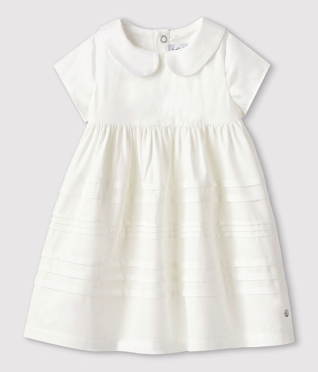 Robe c&eacute;r&eacute;monie en satin b&eacute;b&eacute; fille blanc