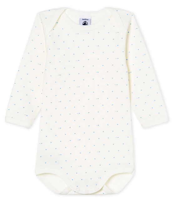 Body manches longues bébé garçon blanc MARSHMALLOW/bleu ACIER