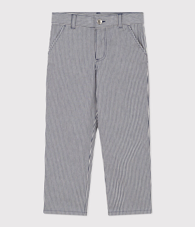 Pantalon en toile de coton ray&eacute; enfant gar&ccedil;on bleu/blanc
