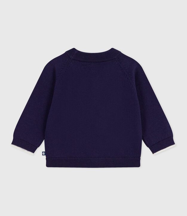 Cardigan b&eacute;b&eacute; en coton uni &agrave; boutons bleu marine