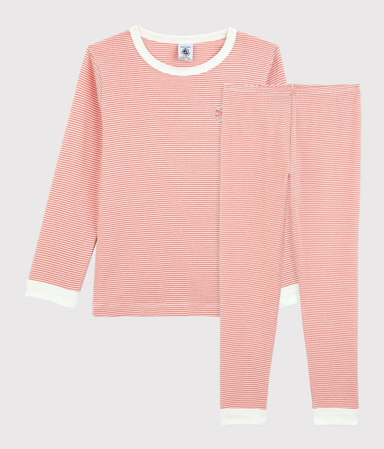 Pyjama ray&eacute; milleraies en coton enfant rose PAPAYE/ MARSHMALLOW