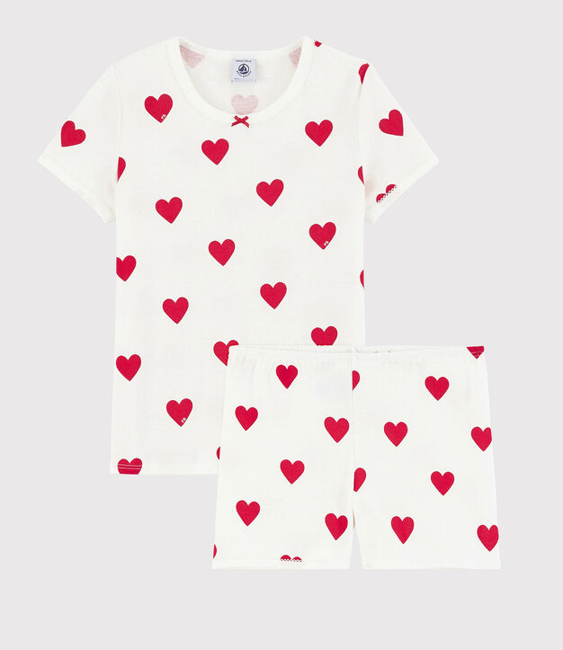 Pyjacourt c&oelig;ur petite fille en coton blanc/rouge