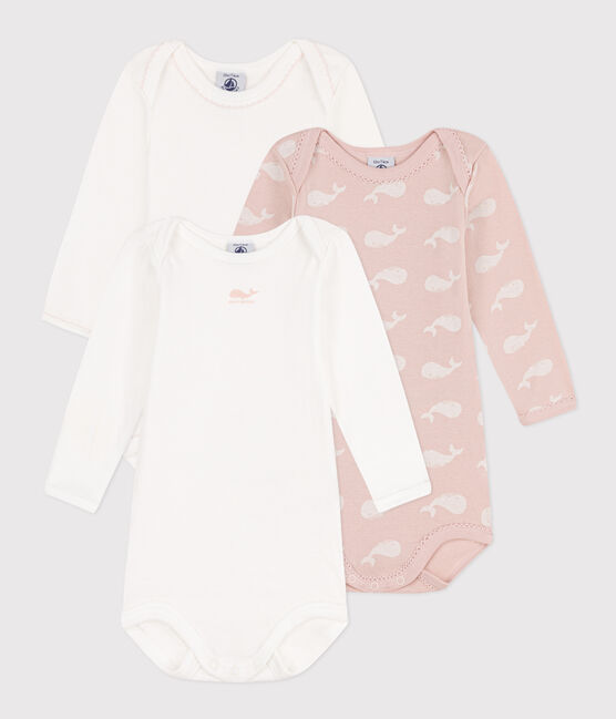 Lot de 3 bodies manches longues baleines roses en coton variante 1