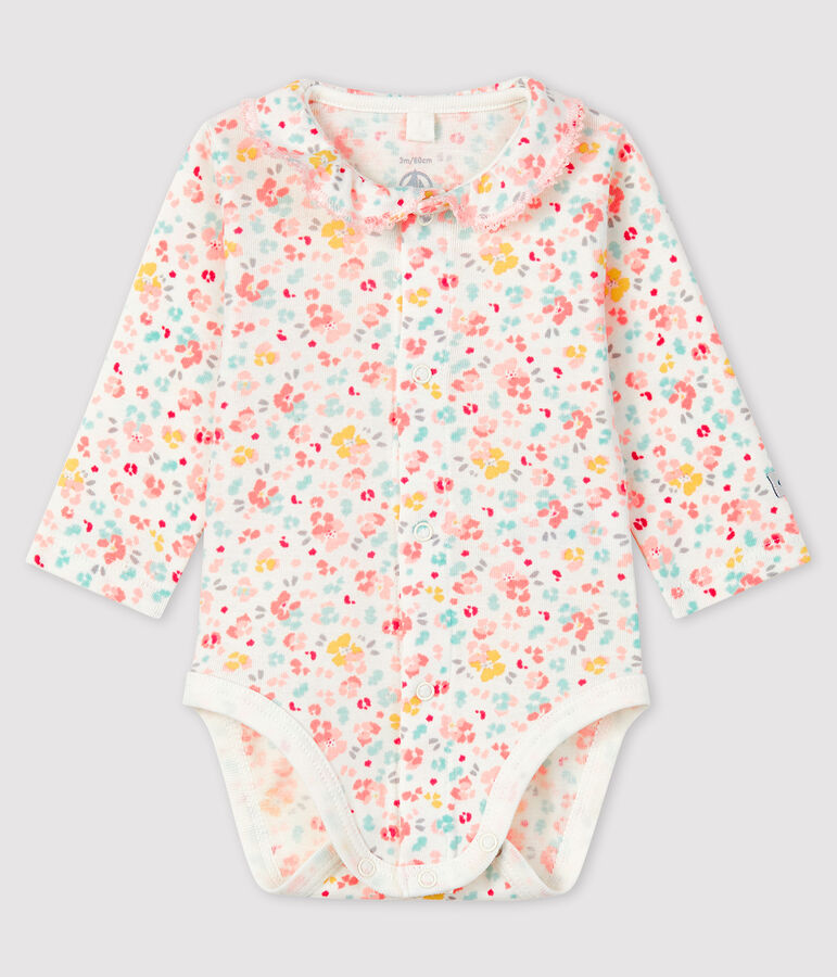 Body fleuri &agrave; col b&eacute;b&eacute; fille en c&ocirc;te blanc MARSHMALLOW/blanc MULTICO