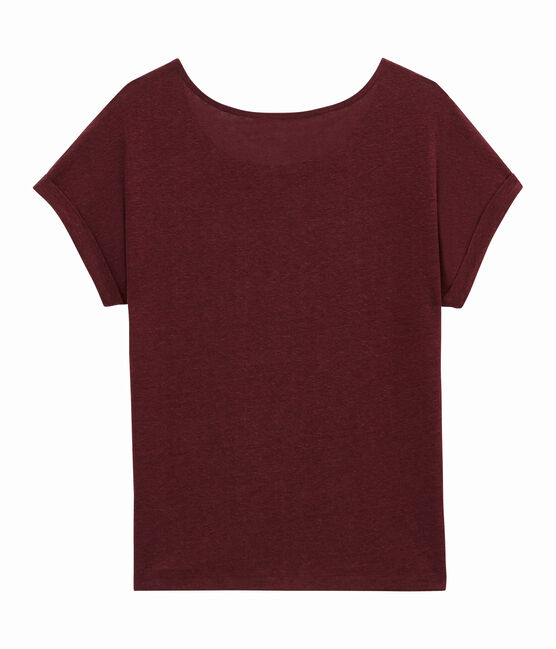 Tee shirt femme en lin brillant manches courtes rouge OGRE/jaune DORE