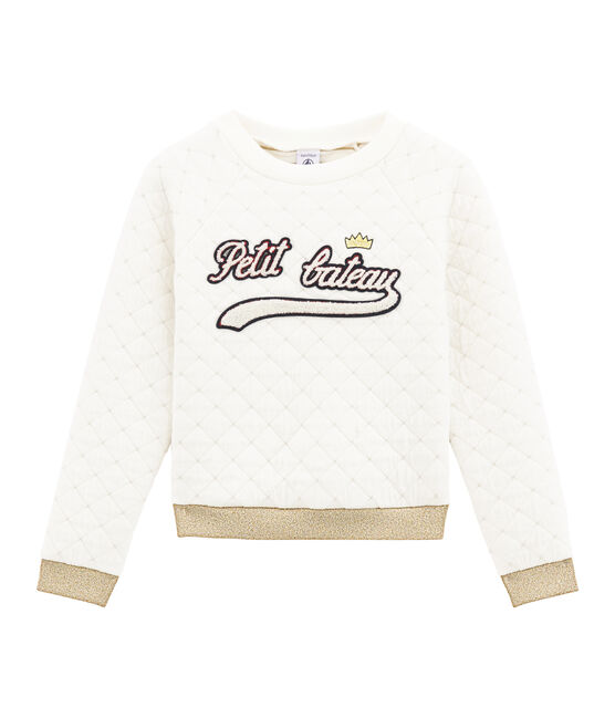 Sweat shirt enfant fille blanc MARSHMALLOW/jaune DORE