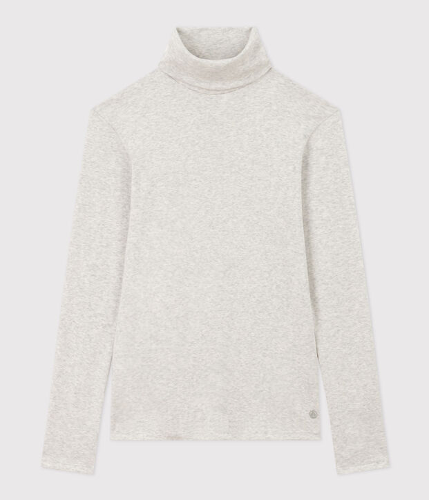 Tee-shirt col roul&eacute; L'ICONIQUE en coton Femme gris chin&eacute; clair