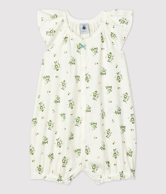 Combicourt bébé imprimé végétal en lin et coton blanc MARSHMALLOW/blanc MULTICO