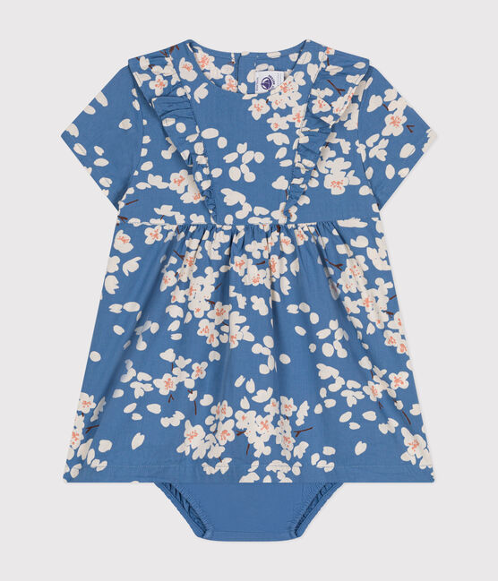 Robe manches courtes et bloomer en popeline bébé bleu BEACH/ MULTICO