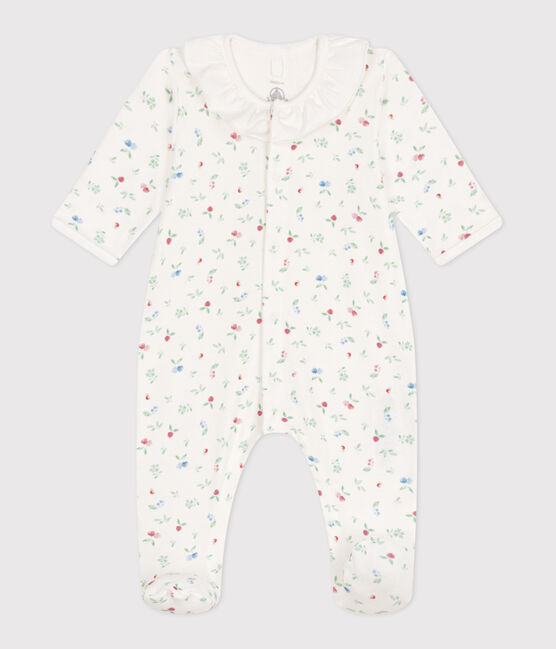 Pyjama bébé en coton à col fleuri blanc MARSHMALLOW/blanc MULTICO