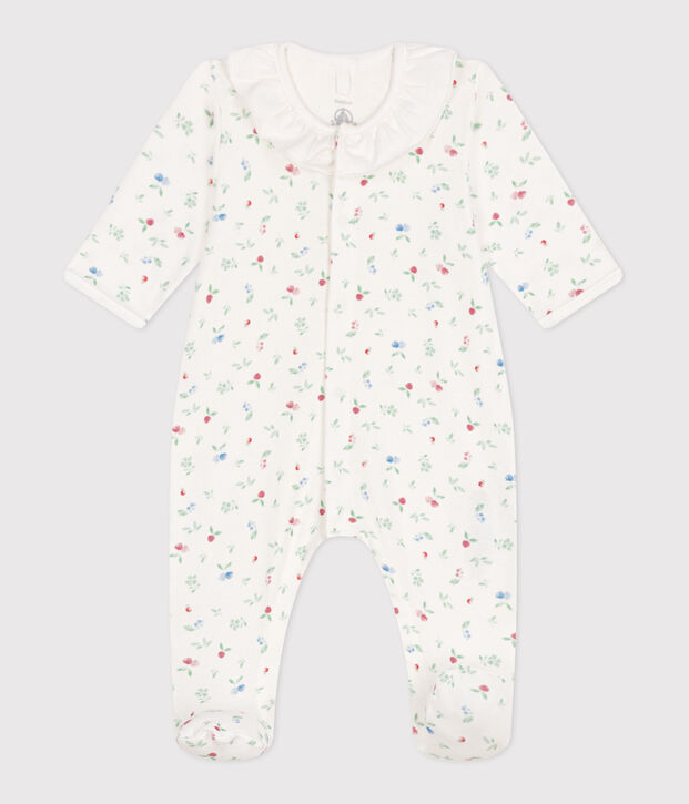 Pyjama b&eacute;b&eacute; en coton &agrave; col fleuri blanc/multicouleur