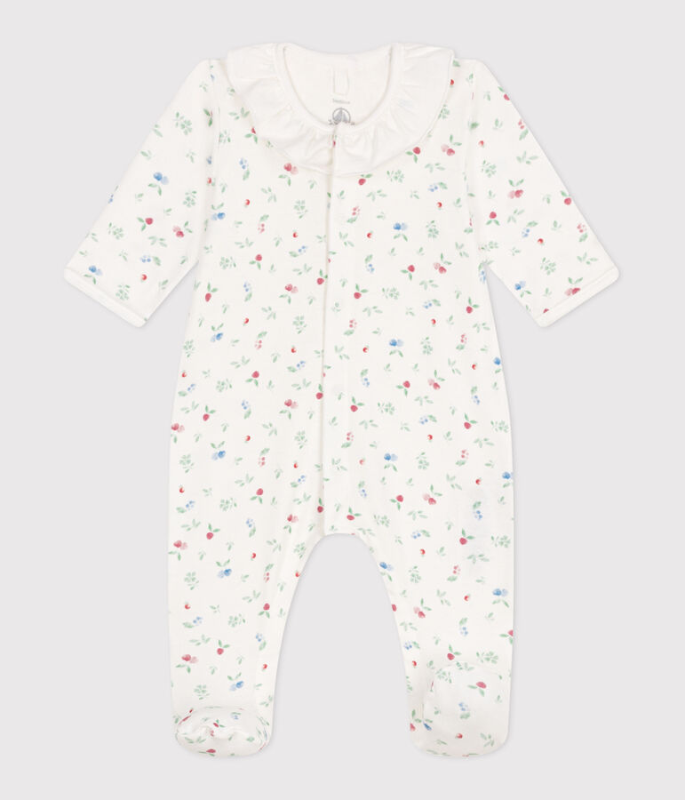 Pyjama b&eacute;b&eacute; en coton &agrave; col fleuri blanc MARSHMALLOW/blanc MULTICO
