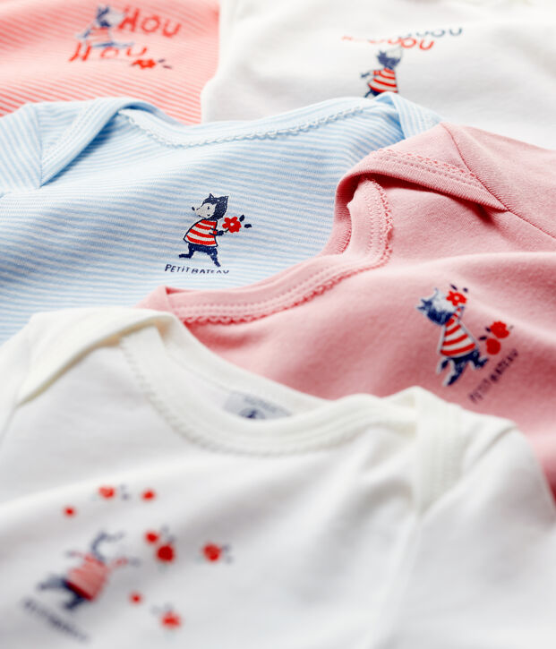 Lot de 5 bodies manches longues b&eacute;b&eacute; fille en coton multicouleur