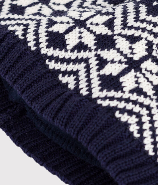 Bonnet bébé jacquard en laine bleu SOIR/ MARSHMALLOW