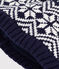 Bonnet bébé jacquard en laine bleu SOIR/ MARSHMALLOW