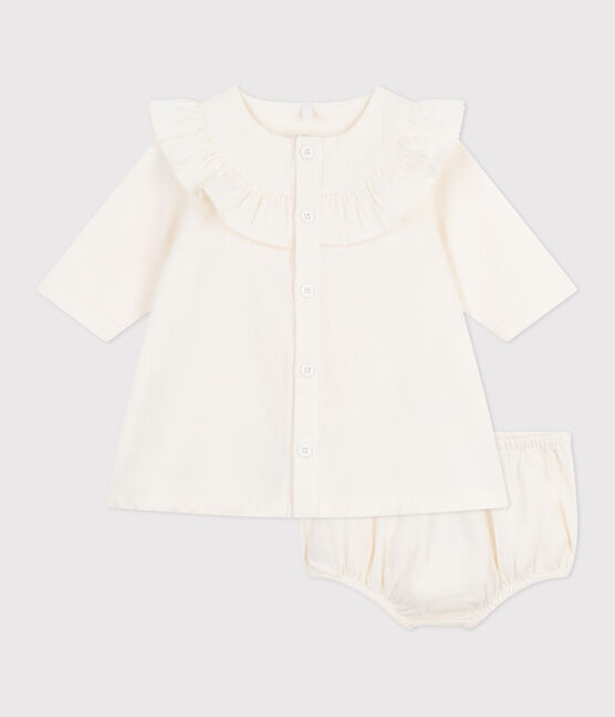 Robe cérémonie bébé en velours brodé et son bloomer écru MILK