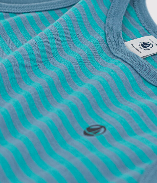 Robe ray&eacute;e sans manches en coton enfant fille bleu/vert