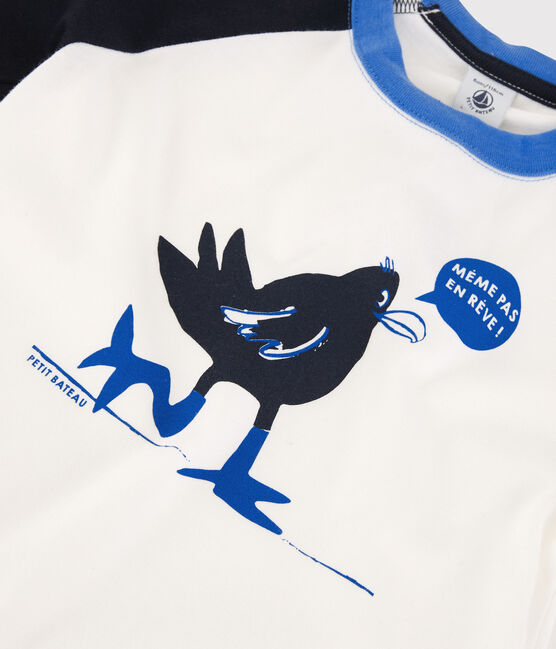 T-shirt manches courtes enfant garçon blanc MARSHMALLOW/bleu SMOKING